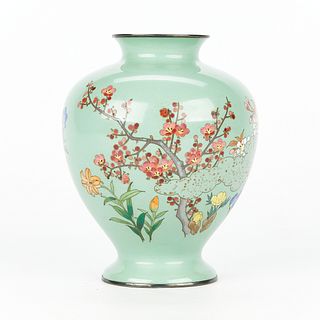 Japanese Cloisonne Enamel Vase w/ Flowers