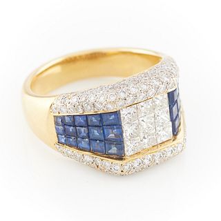 18k Pave & Mystery Set Diamond & Sapphire Ring