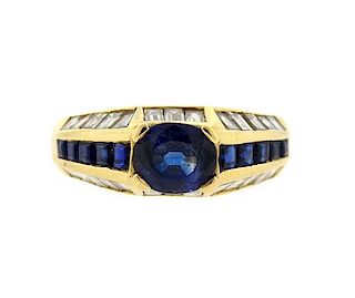 18K Gold Sapphire Diamond Ring