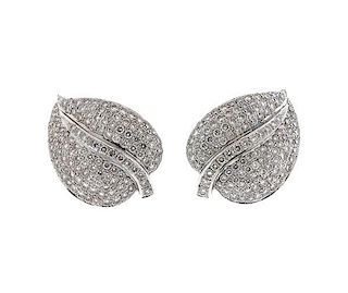 18k Gold Diamond Leaf Motif Earrings