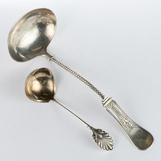 GORHAM AND JOHN POLHAMUS COIN SILVER LADLES, LOT OF TWO