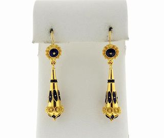 22K Gold Etruscan Style Enamel Earrings