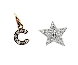 Chanel 18k Gold Diamond Star C Charm Pendant Lot