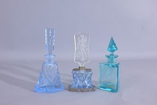 (3) Assorted Blue Czech Perfume Bottles