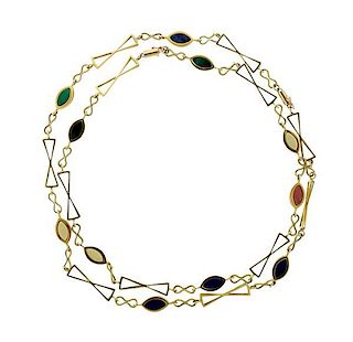 18k Gold Multi Color Stone Station Necklace
