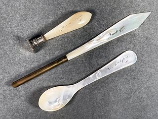 MOTHER OF PEARL STATIONERY AND CAVIAR SPOON