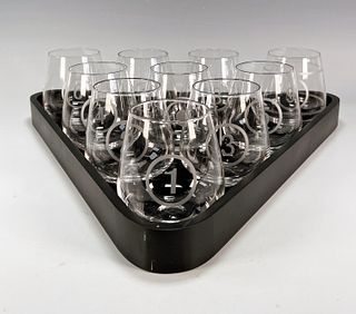 BILLIARDS POOL RACK DESIGNED GLASSES AND TRAY