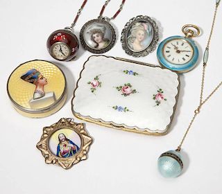 A group of enamel items