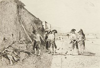 Lalauze "Playing Bowls Antibes" Etching Meissonier