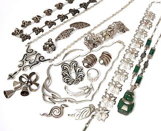 A large group of silver and stone jewelry