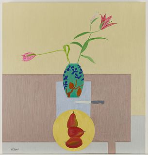 Ed Baynard "Pink Tulip (Lily), Pears" Oil Painting