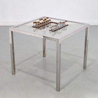 Romeo Rega Perspex, brass, chrome chess table