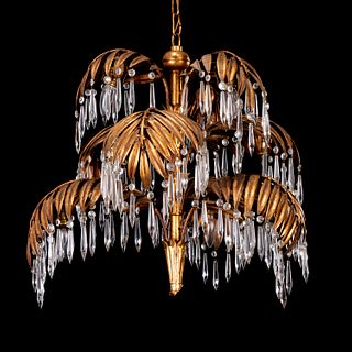 French gilt tole palm frond chandelier