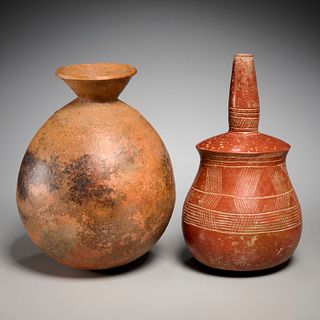 (2) Large Bura and Djenne clay vessels