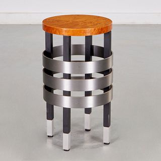 Pace steel, aluminum and burlwood side table