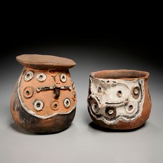 (2) Oceanic figural pottery storage jars