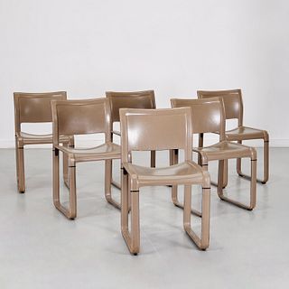 Matteo Grassi, (6) green leather dining chairs
