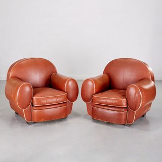 Pair Ruhlmann style leather 'Elephant' armchairs