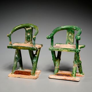 Pair Chinese Ming-style sancai chair models