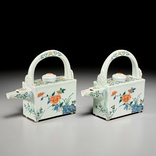 Pair Chinese doucai decorated rectangular teapots