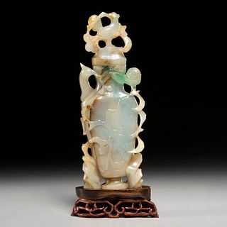 Chinese celadon jade vessel and cover