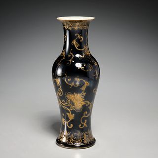 Chinese mirror black and gilt Haitangzun vase