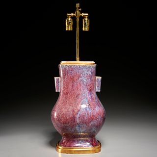 Chinese flambe glaze Hu vase lamp