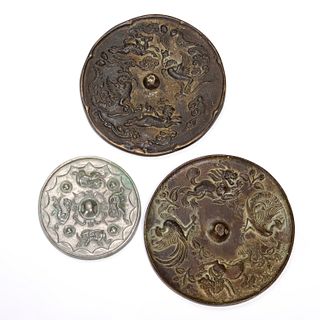 (3) Chinese Tang style bronze round mirrors