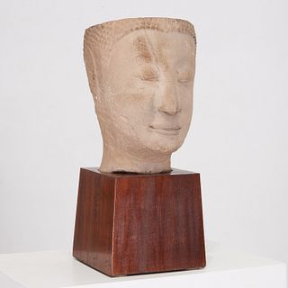 Large Thai carved sandstone Buddha head