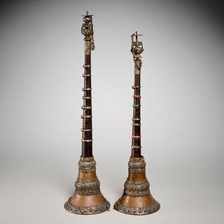 (2) Antique Himalayan Dung Chen horns
