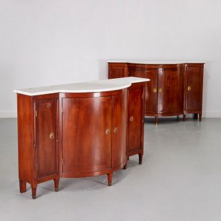 Pair Directoire mahogany marble top cabinets