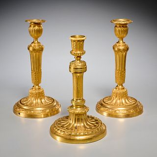 Pair Louis XVI gilt bronze candlesticks