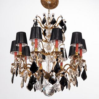Louis XV style black glass and crystal chandelier