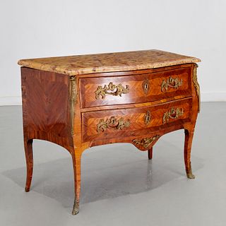 Louis XV marble top kingwood commode, signed