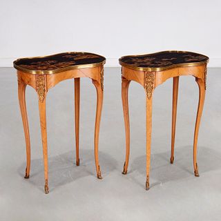 Pair Louis XVI style chinoiserie lacquer tables