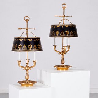Nice pair Louis XVI style bronze bouillotte lamps