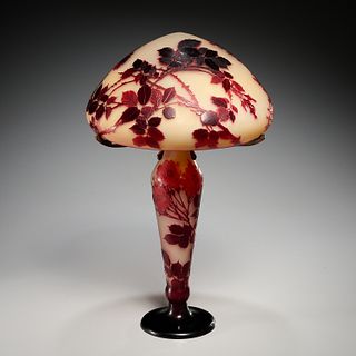Galle (attrib), cameo glass mushroom table lamp