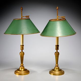 Pair Empire style bronze candlestick lamps