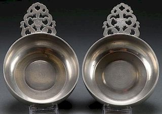 TWO EARLY AMERICAN PEWTER PORRINGERS, 18TH C