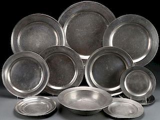 11 PC GROUP OF ENGLISH PEWTER PLATES