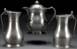EARLY AMERICAN PEWTER PITCHERS AND MEASURES
