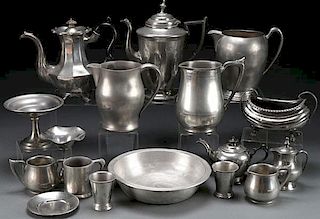 A TWENTY PIECE GROUP OF MOSTLY AMERICAN PEWTER