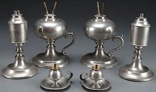 3 EARLY AMERICAN PEWTER WHALE OIL LAMPS