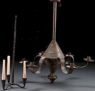 AN EARLY AMERICAN TIN CANDLE CHANDELIER, 19TH C.