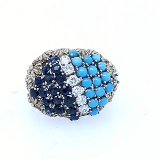 Sapphire, Diamond and Turquoise Fashion Ring