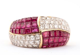 A Hammerman Brothers 18K Ruby and Diamond Bombe Ring