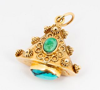 A 18K Gold and Turquoise Etruscan Revival Fob