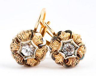 18K Gold Two Tone Antique Gemstone Drop Earrings