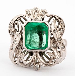 A Retro Emerald and Diamond Cocktail Ring