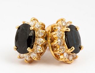 Sapphire and Diamond 14K Gold Halo Earrings